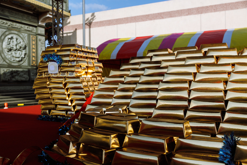 尖山顯濟殿由1,888個金磚盒堆砌的金磚龜。（攝影／鄭宇辰）